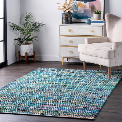 Handmade Easy Care Tufted Green Cotton Blend Area Rug