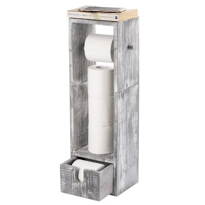 Oumilen Freestanding Wood Toilet Paper Holder, 6-Rolls Holder with Drawer, Rustic Gray