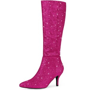 Allegra K Women's Pointy Toe Sparkle Glitter Stiletto Heel Knee High Sock Boots - 1 of 4