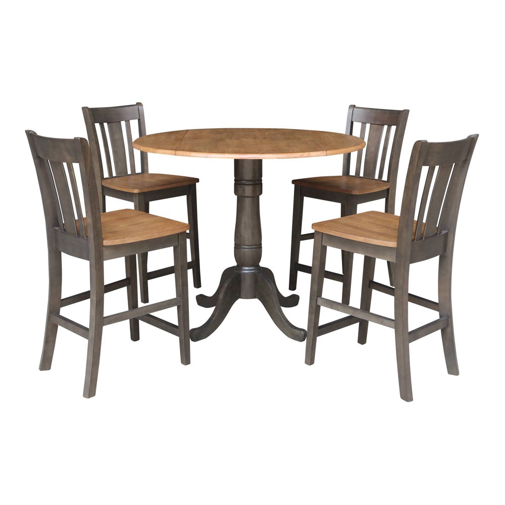 Photos - Dining Table 5pc 42" Round Dual Drop Leaf Counter Height  with 4 Splat Back