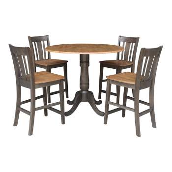 5pc 42" Round Dual Drop Leaf Counter Height Dining Table with 4 Splat Back Stools Hickory/Washed Coal - International Concepts