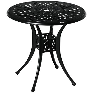 30" Round Patio Dining Table with Umbrella Hole, Antique Cast Aluminum Outdoor Bistro Table Only - 1 of 4