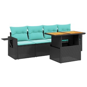 vidaXL 5 Piece Patio Sofa Set with Cushions - Black Poly Rattan without Storage - 1 of 4