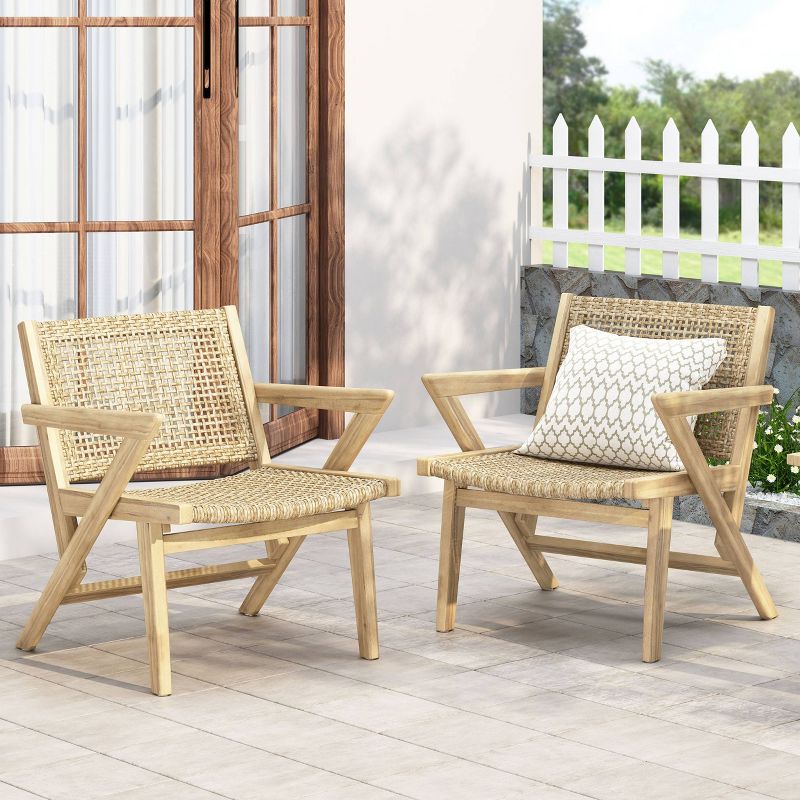 2pk Baxton Outdoor Wicker Club Chairs Light Brown/Brown - Christopher Knight Home, 4 of 10
