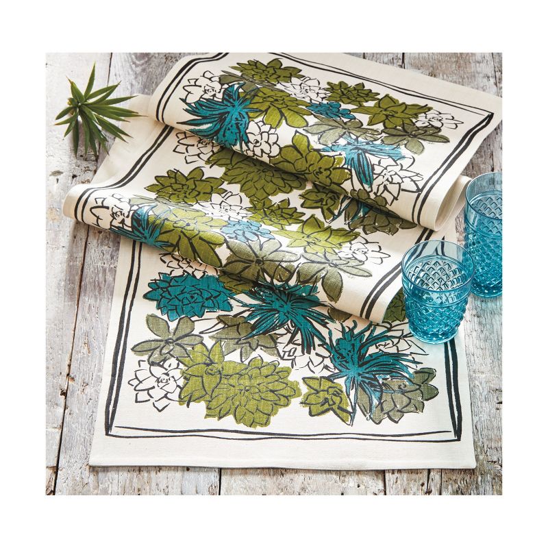 tagltd 14.5" x 72" Succulent Runner Hand Screen Printed Floral Design With Solid Linen Backing Table Home Decor, 2 of 3