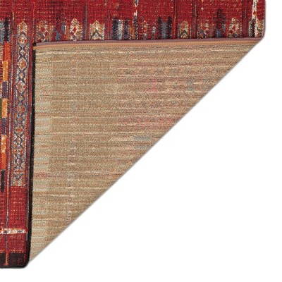 Red and Black Synthetic Tribal Stripe Runner Rug