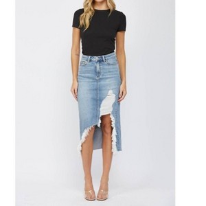 Women's Mic Distressed Midi Skirt - mica denim - 1 of 4