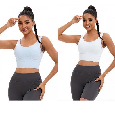 INSPIRE CHIC 2 Pcs Women's Full Coverage Deep V-Back Workout Fixed Cup Comfort Sports Bras