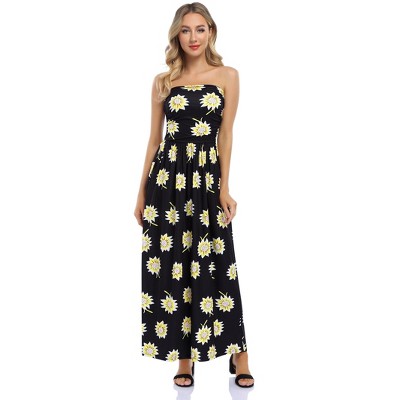 Women Strapless Maxi Boho Vintage Summer Beach Floral Print Hawaiian Party Long Dress