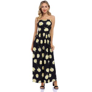 Women Strapless Maxi Boho Vintage Summer Beach Floral Print Hawaiian Party Long Dress - 1 of 4