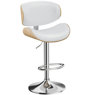 Gikpal Barstools, Adjustable Bentwood Barstools, Modern PU Leather Upholstered Bar Chair with Back and Footrest, for Bar, Dining Room