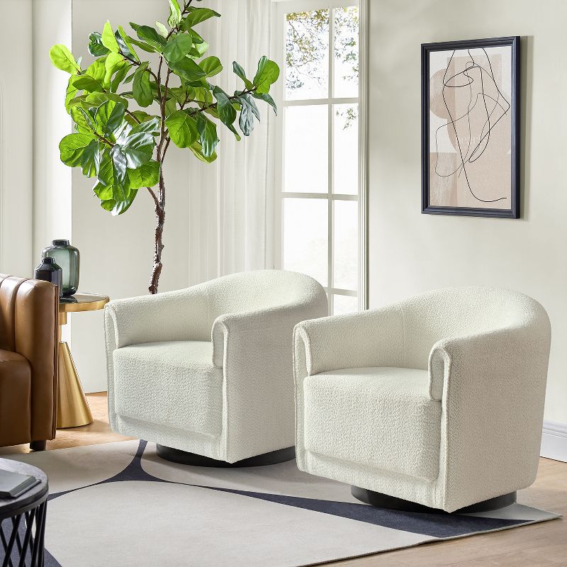 Set of 2 Hugues Modern Comfortable Upholstered Swivel Chair with Sturdy Wooden Base and Dual-layered Armrest | HULALA HOME-IVORY, 2 of 12