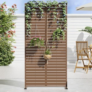 PexFix 72" x 35" Louvered Design Metal Privacy Screen Freestanding Outdoor Divider Panel for Patio Deck Balcony Heavy Duty Base Weatherproof Brown - 1 of 4