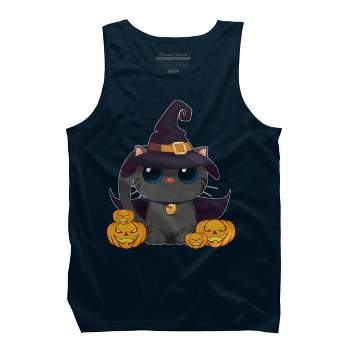Men's Design By Humans Black Cat With Jack O Lantern Halloween Shirt By thebeardstudio Tank Top