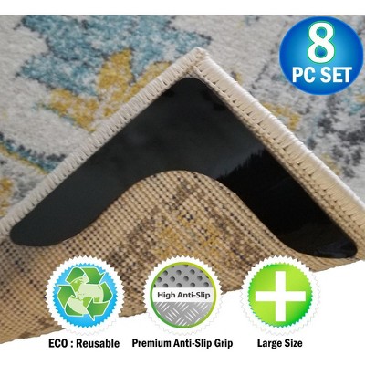 5 Star Super Deals NEW - Reusable V Shaped Corner Area Carpet Rug Grippers - Reusable Rubber Anti Curling Non Slip Skid Pads - 8pc Set