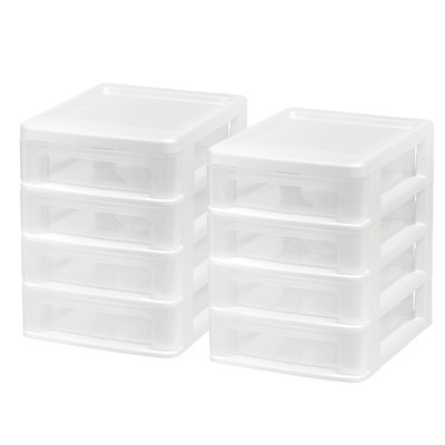  IRIS USA Stackable Storage Drawer, Plastic Drawer Organizer  with Clear Doors 2 Pack & IRIS USA Plastic 3-Drawer Desktop Organizer for  Office, Files, & Supplies, Medium, White, 2 Pack : Everything Else