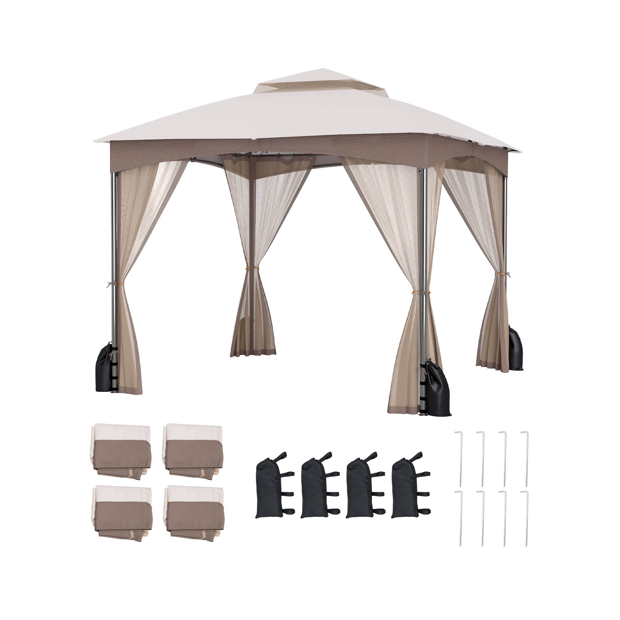 Costway 10x10 FT 2-Tier Patio Gazebo Canopy Netting Heavy-Duty Metal Easy-Setup Outdoor