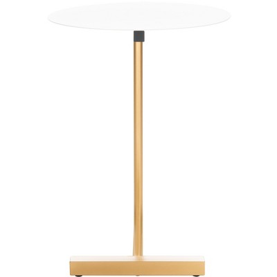 Haylee 28" Round White Wood and Gold Metal Side Table