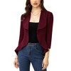 Women's Open Front Waterfall Collar Blazer - 3/4 Sleeve Asymmetric Hem Crop Jacket - 3 of 4