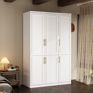 Hitow White Armoire Combination Wardrobe Modern Minimalist Style Embossed Lines - 1 of 4