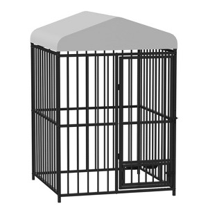 Large Outdoor Dog Kennel, Metal Dog Cage with Waterproof Roof, Rotating Feeding Bowl and Lock, for All Dog Breeds for Backyard - 1 of 4
