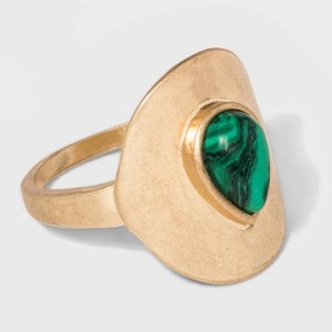 Circle with Semiprecious Malachite Teardrop Stone Single Ring - Universal Thread Green, Women