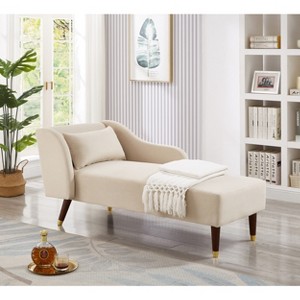 Modern Chaise Lounge Velvet Upholstered Accent Chair Bed Bench, Beige/Gray/Orange-ModernLuxe - 1 of 4
