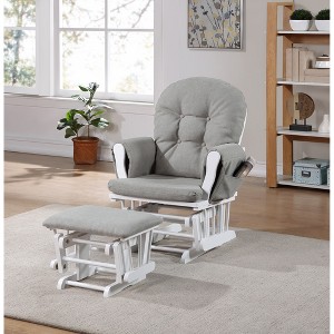 Glider Chair and Ottoman with Button-Tufted Back, Side Storage Pocket, and Bowed Back Design for Living Room - 1 of 4