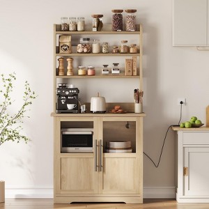 Bakers Rack with Storage Cabinet - Microwave Stand with Power Outlets, Farmhouse Bakers Rack with Thick Table Top, for Kitchen, Dining Room - 1 of 4