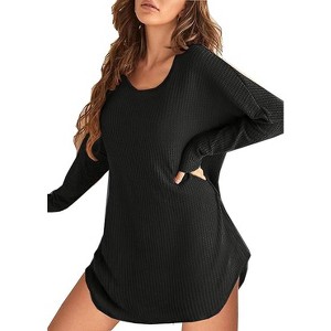 Ekouaer Nightgowns for Woman Waffle Knit Long Sleeve Nightgown Sleep shirts Night Dress for Women - 1 of 4