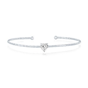 Bella Silver Sterling Silver Birthstone CZ Heart Bangle - Birthstone Colors - 1 of 2