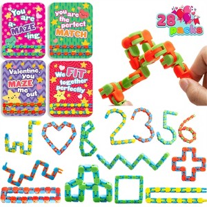 Joyfy 28 Packs Wacky Tracks with Valentines Cards, Twist Track Fingers, Snake Puzzles Fidget Toys for Kids Gift Exchange, Holiday Birthday Party Favor - 1 of 4