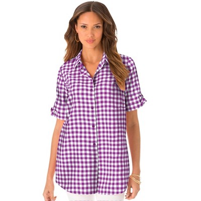 Roaman's Women's Plus Size French Check Big Shirt