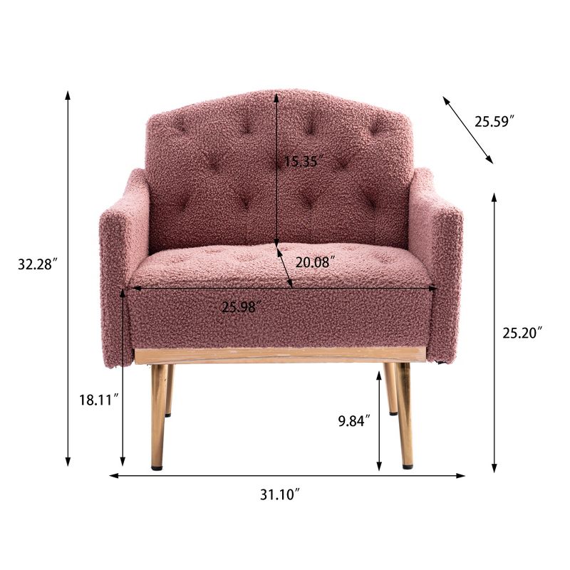 Modern Upholstered Accent Armchair with Tufted Backrest and Rose Golden Feet-ModernLuxe, 3 of 12