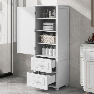 TOBILI Tall Bathroom Storage Cabinet,Freestanding Storage Cabinet with Two Drawers and Adjustable Shelf,White - 1 of 4
