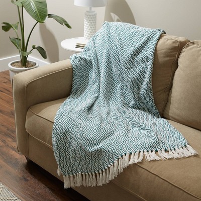 Aqua Teal Double Diamond 50"x60" Cotton Throw Blanket