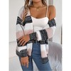 Coolmee Women's Striped Cardigan Sweaters Open Front Fall Hollow Out Contrast Color Block Long Lantern Sleeve Knit Sweater Coats L Pink - 4 of 4