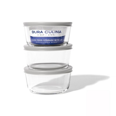 Dura Culina® 6pc (Set of 3) Glass Food Round Stackable Storage Set