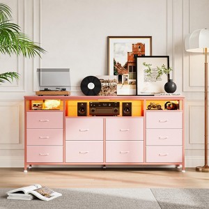 63" Long TV Stand Dresser with 10 Fabric Drawers, Safety Power Outlet & LED Lights, Sturdy Storage Unit for 75 Inch TV - 1 of 4