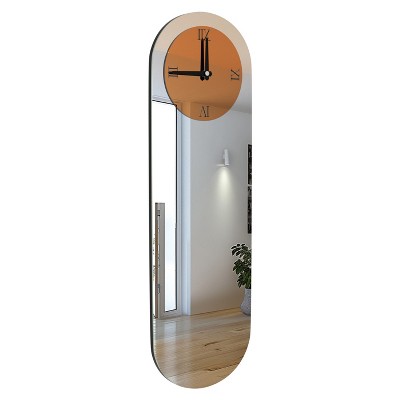 Long Oblong Wall Clock with Silver Mirrored Modern Decorative Clock for Living Room, Bedroom Walls