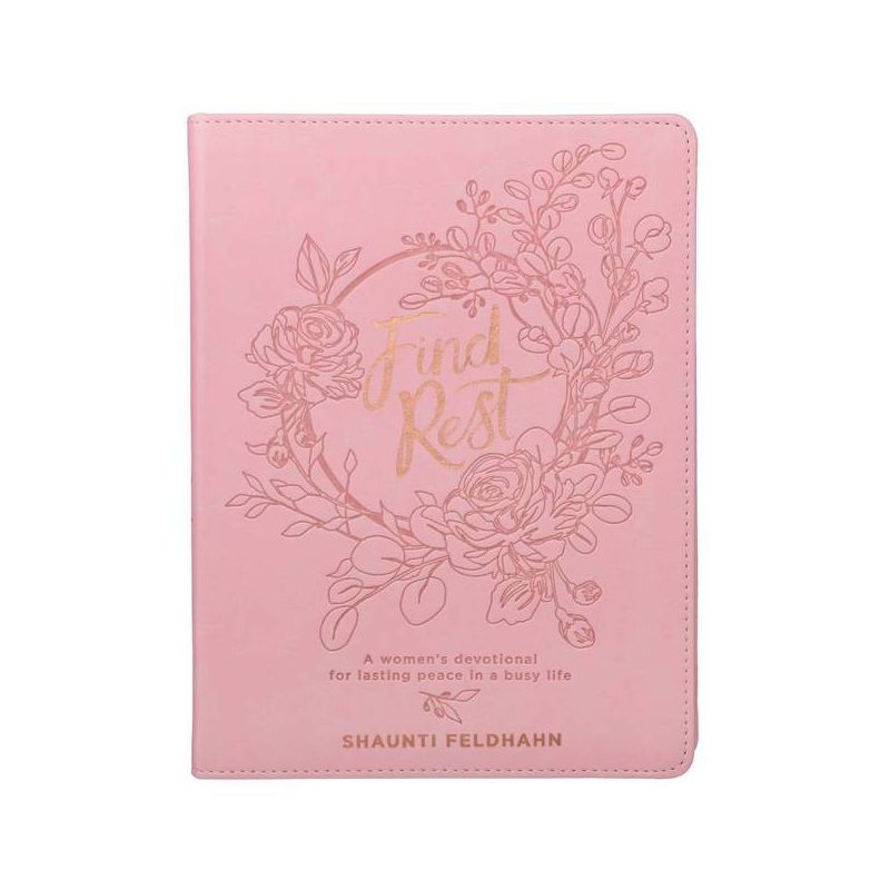 Find Rest Womens Devotional for Lasting Peace in a Busy Life - Pink Faux Leather Flexcover Gift Book Devotional W/Ribbon Marker - (Leather Bound), 1 of 2