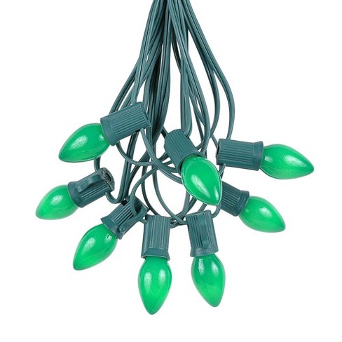 Novelty Lights 25 Feet C7 Ceramic Christmas String Light Set, Vintage Holiday Hanging Light Set, Green Wire - image 1 of 4