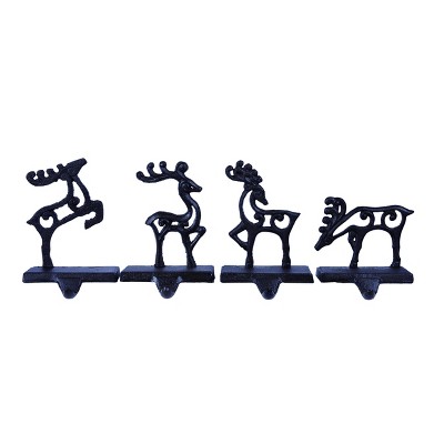 Transpac Metal 7 in. Black Christmas Deer Stocking Holder Set of 4