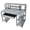 Royal Hampton Metal Desk with 4 Open Bottom Shelves and Bookcase Hutch, Gray and Black - 2 of 4