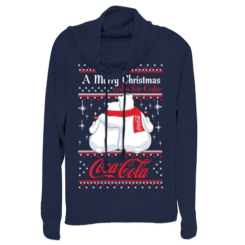 Juniors Womens Coca Cola Merry Christmas Polar Bear Cowl Neck