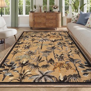 Washable Tiger Runner Rug for Kitchen Non-Slip Non-Shedding Animal Floral Long Carpet, Low Pile Botanical Floor Covering - 1 of 4