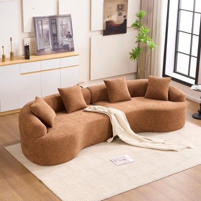 Modular Sleeper Sectional Sofa,Luxurious 4-Seater with Wood Grain Chenille Fabric for Living Room - The Pop Home