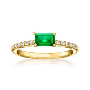 Pure Collection by Ross-Simons 0.40 Carat Lab-Grown Emerald and .20 ct. t.w. Lab-Grown Diamond Ring in 18kt Gold Vermeil - 1 of 4