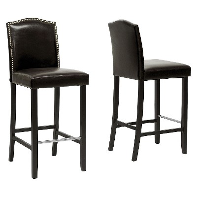 Set of 2 Libra Modern Barstools with Nail Head Trim - Brown - Baxton Studio