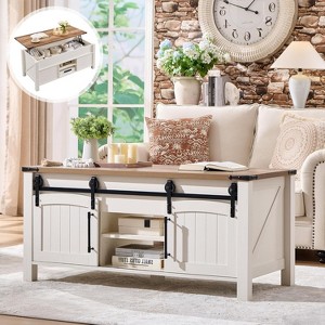 SinCiDo Lift Top Coffee Table, Farmhouse 48" Center Table w/ Lifting Platform, Hidden Storage Room, Adjustable Partition, & Arched Sliding Door - 1 of 4